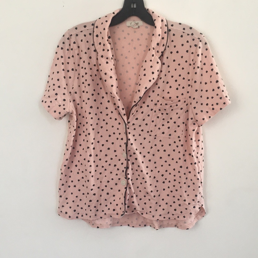 Pink with black hearts PJ style top